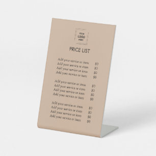 Rustic Kraft Price List Tabletop Pedestal Sign
