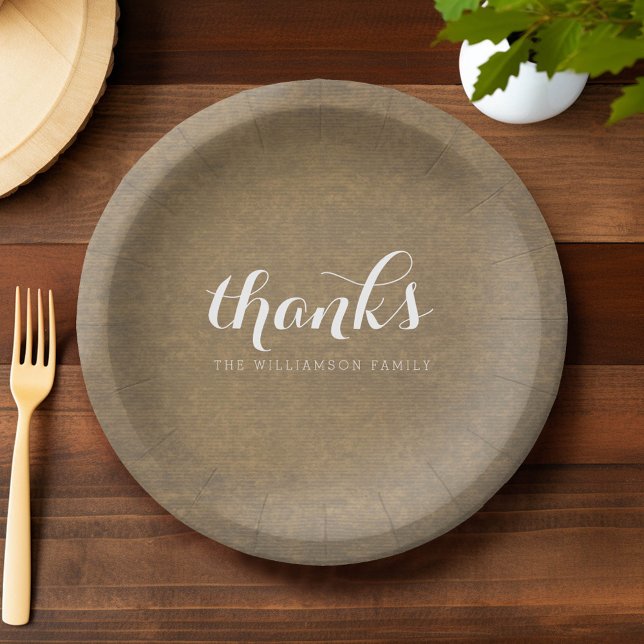 Rustic Kraft Print - Thanks Thanksgiving Family Paper Plate (Custom Paper Plate)