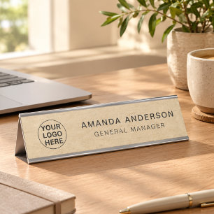 Rustic Kraft Professional Business Logo Office Desk Name Plate