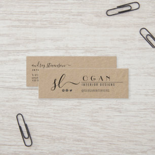 Rustic Kraft Professional Chic Monogram Black Mini Business Card