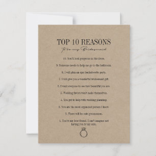 Rustic Kraft Reasons To Be My Bridesmaid Card