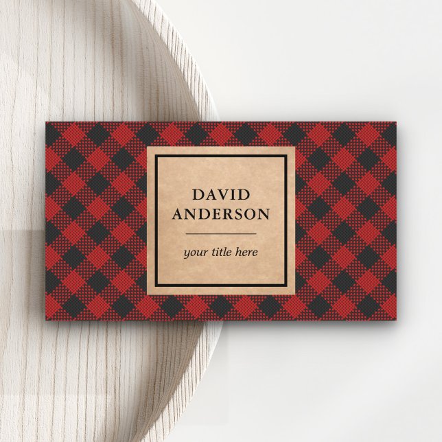 Rustic Kraft Red Buffalo Plaid Lumberjack Business Card (Creator Uploaded)