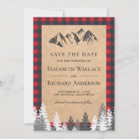 Rustic Kraft Red Buffalo Plaid Mountain Wedding