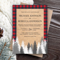 Rustic Kraft Red Buffalo Plaid White Pine Wedding