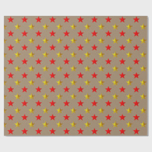 Rustic Kraft Red Gold Stars Holiday Wrapping Paper