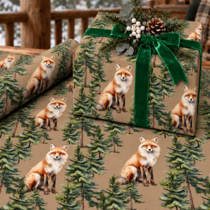 Rustic Kraft Red Male Fox Portrait In The Forest Wrapping Paper