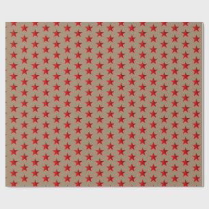 Rustic Kraft Red Stars Wrapping Paper