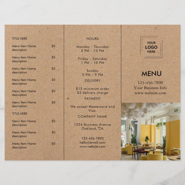 Rustic Kraft Restaurant Takeout Menu Design (Front)