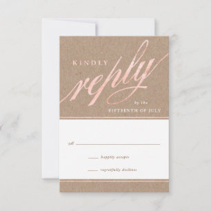 Rustic Kraft & Rose Gold Script Reply Cards