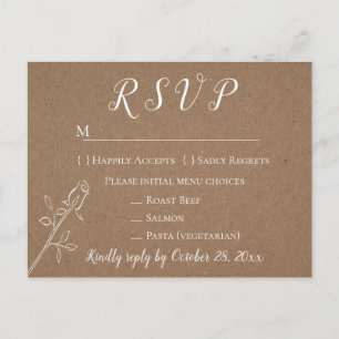 Rustic Kraft RSVP Rose Flower Country Wedding Invitation Postcard