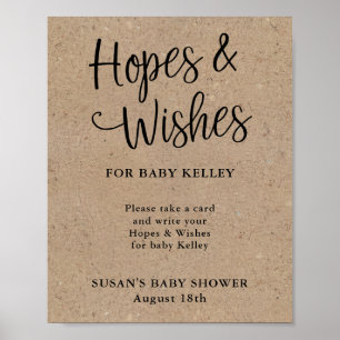 Rustic Kraft Script Baby Shower Hopes & Wishes Poster
