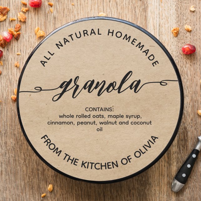 Rustic kraft Script Homemade Granola Label (Creator Uploaded)