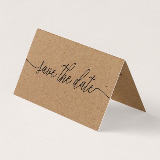 Rustic Kraft Script, Photo Save The Date Card (Front)