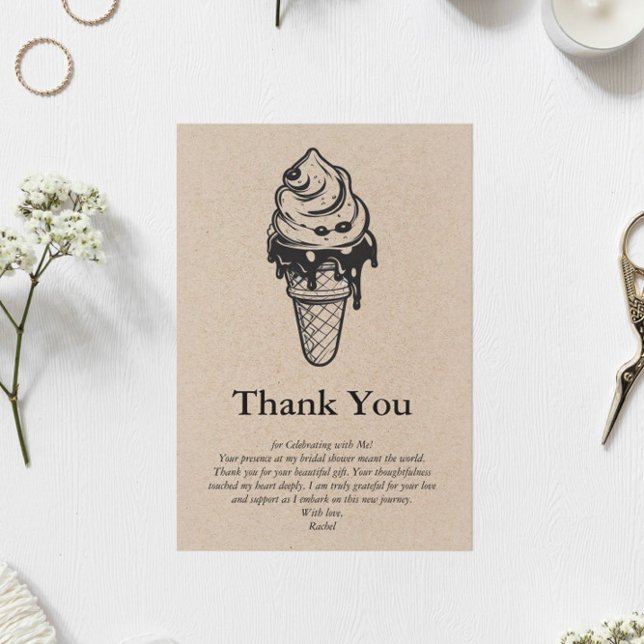 Rustic Kraft She's Been Scooped Up Bridal Shower Thank You Card (Creator Uploaded)