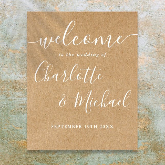 Rustic Kraft Signature Script Wedding Welcome Sign (Rustic Kraft Signature Script Wedding Welcome Sign)