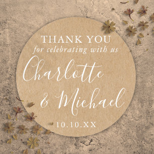 Rustic Kraft Signature Wedding Favour Thank You Classic Round Sticker