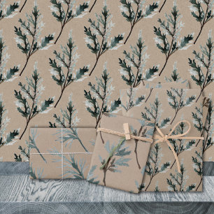 Rustic Kraft Silver Blue Spruce Tree Branches Wrapping Paper Sheet