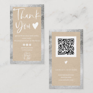 Rustic kraft silver white logo order thank you business card