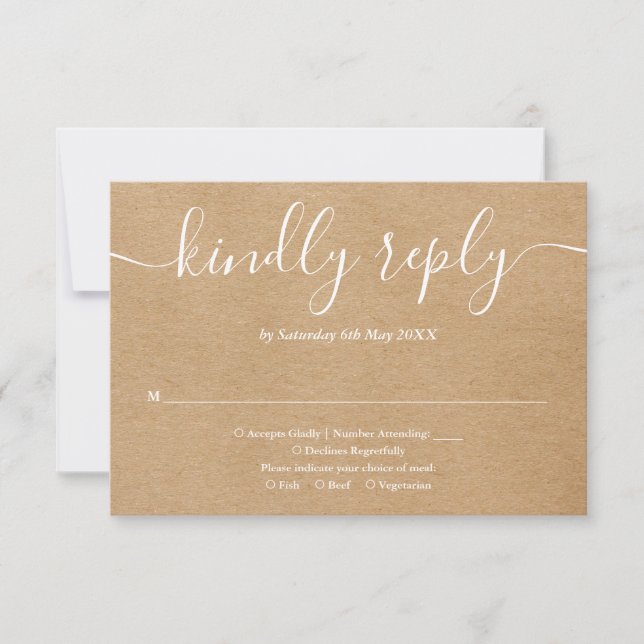 Rustic Kraft Simple Elegant Script RSVP Card (Front)