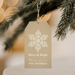 Rustic Kraft Snowflake Christmas Merry and Bright Gift Tags
