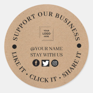 Rustic Kraft Social Media Growth Round Design Classic Round Sticker