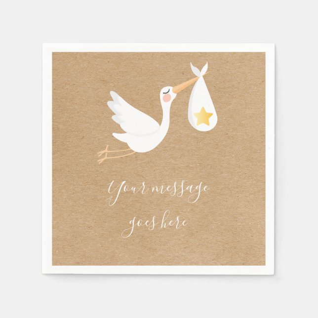 Rustic Kraft Special Delivery Stork Baby Shower Napkin (Front)