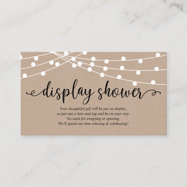 Rustic kraft string lights, Display Shower Enclosure Card (Front)