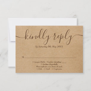 Rustic Kraft String Lights Floral Script RSVP Card