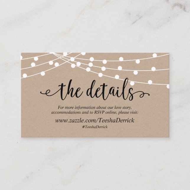Rustic kraft string lights, Our Details, website Enclosure Card (Front)