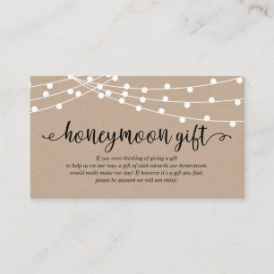 Rustic kraft string lights, Wedding Honeymoon Gift Enclosure Card