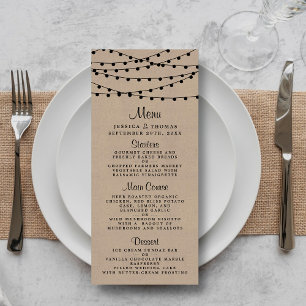 Rustic Kraft String Lights Wedding Menu