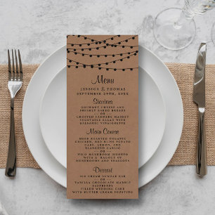 Rustic Kraft String Lights Wedding Menu