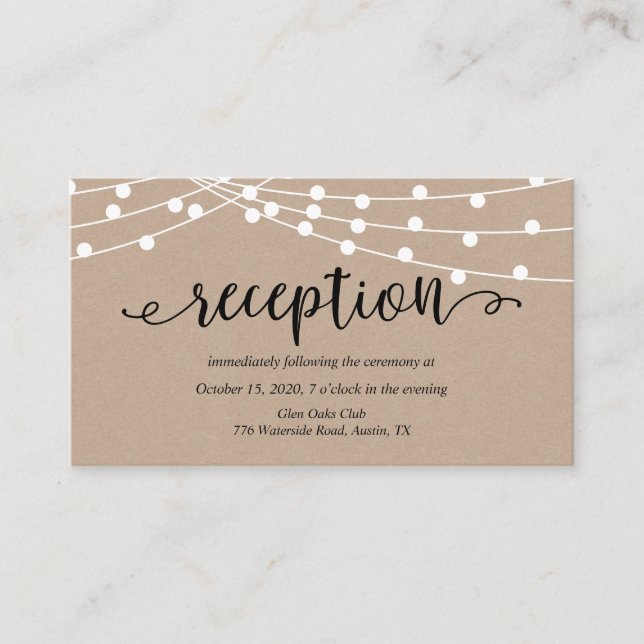 Rustic kraft string lights, Wedding Reception Enclosure Card (Front)