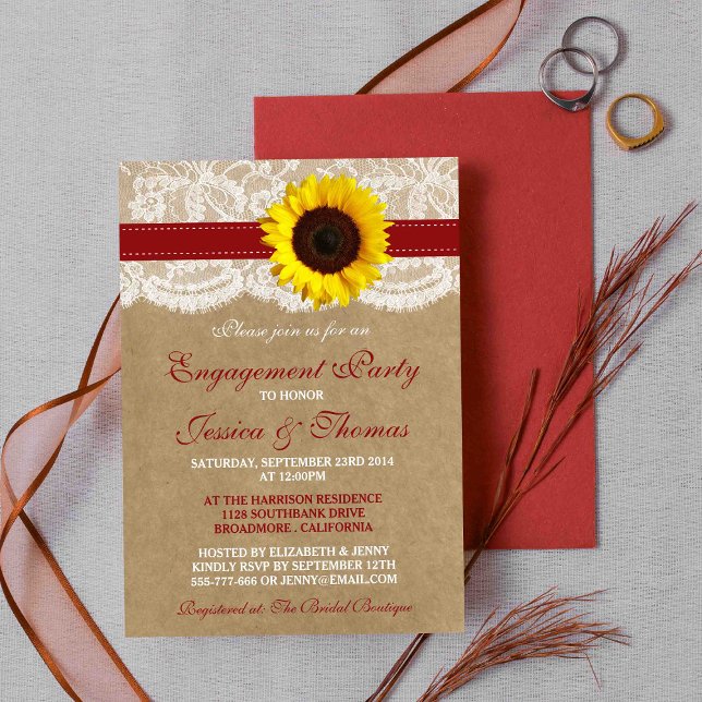 Rustic Kraft Sunflower Engagement Party Or Shower Invitation (Creator Uploaded)