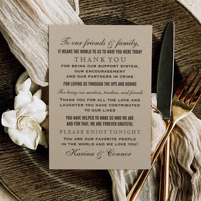 Rustic Kraft Table Wedding Guest Thank You Card (Creator Uploaded)