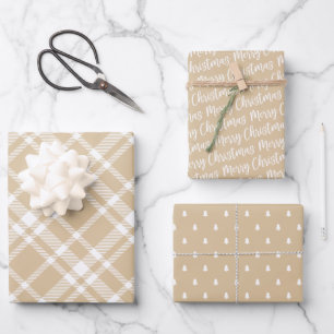 Rustic Kraft Tartan Plaid Merry Christmas Pattern Wrapping Paper Sheet