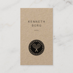 Rustic kraft tennis instructor seal logo in black business card