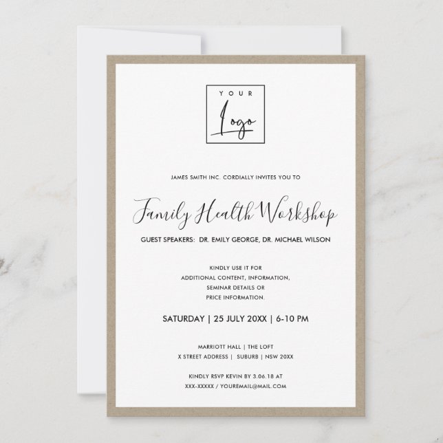 RUSTIC KRAFT TEXTURE YOUR LOGO WORKSHOP EVENT INVITATION (Front)