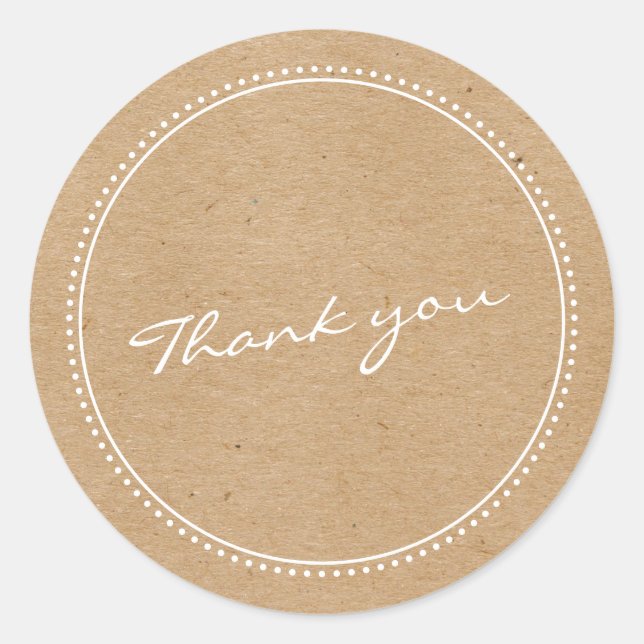 Rustic Kraft Thank You Script Lettering Dotted Classic Round Sticker (Front)