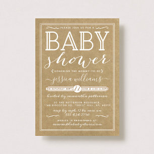 Rustic Kraft Trendy Typography Baby Shower Invitation