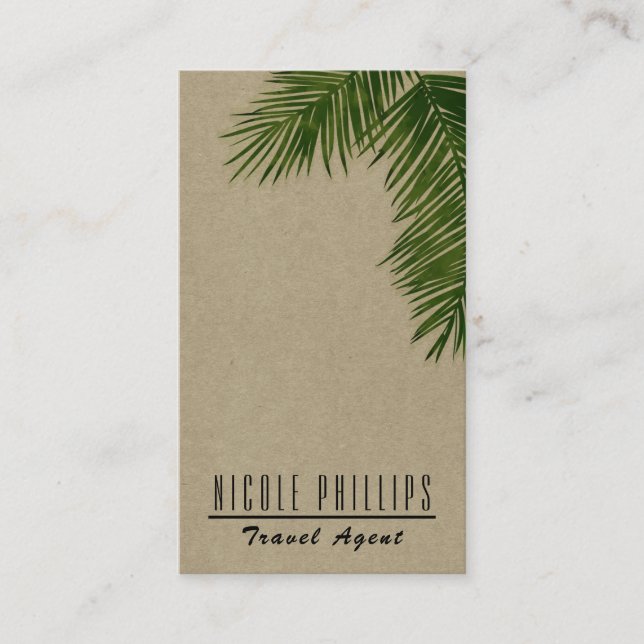 Rustic Kraft Tropical Green Palm Tree Leaf  Business Card (Front)