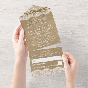 Rustic Kraft & Twine Bow Wedding All In One Invitation