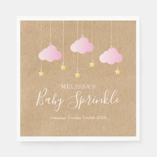 Rustic kraft twinkle sprinkle baby shower pink napkin