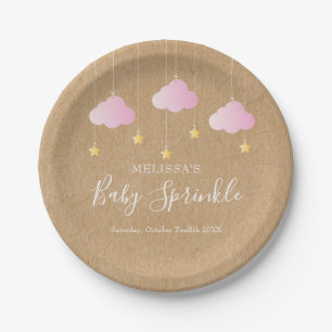 Rustic kraft twinkle sprinkle baby shower pink paper plate