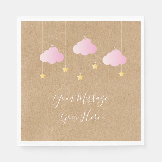 Rustic kraft twinkle twinkle baby shower pink napkin (Front)