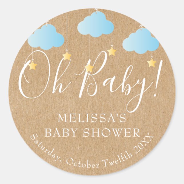 Rustic Kraft Twinkle Twinkle Oh Baby baby shower Classic Round Sticker (Front)