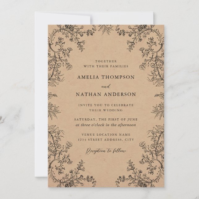 Rustic Kraft Vintage Floral Wedding Invitation (Front)