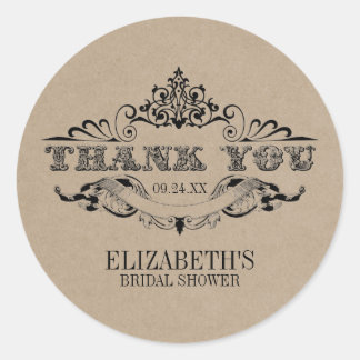 Rustic Kraft Vintage Frame Bridal Shower Thank You Classic Round Sticker
