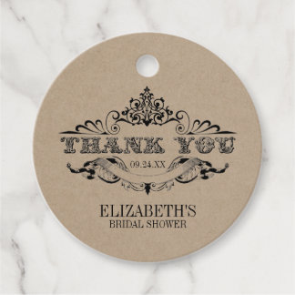 Rustic Kraft Vintage Frame Bridal Shower Thank You Favour Tags