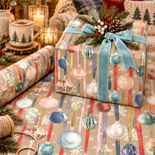 Rustic Kraft Vintage Glass Ornaments & Silk Ribbon Wrapping Paper